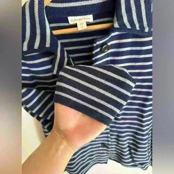 Button up knit striped blue collared cardigan by Coldwater Creek size small or 8 - Picture 5 of 16